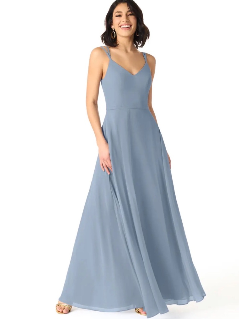 Azazie Gray Strappy Chiffon Maxi Formal Dress size 6